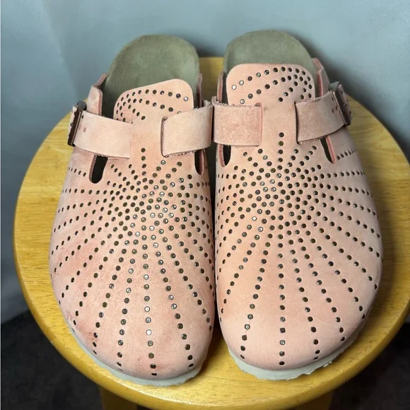 Birkenstock Boston Clogs Pink Suede Studded Grommet EU 39 Women 8 - Picture 3 of 7